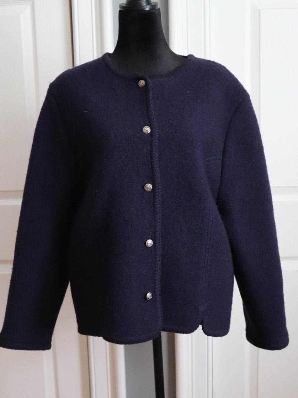 Vtg Carroll Reed 100% Boiled Wool Cardigan Jacket Sz 16/XL Indigo Blue Nordic - Picture 4 of 12